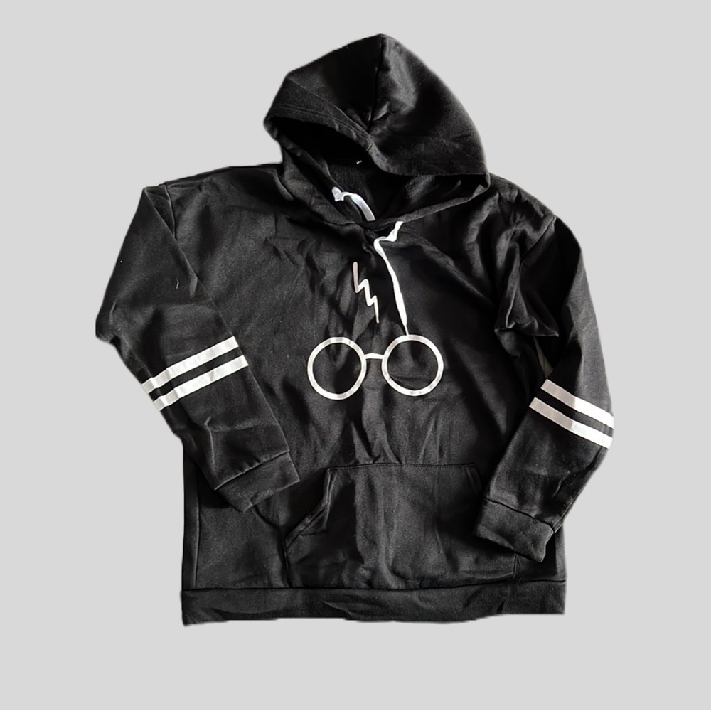 Harry Potter Glasses and Lightning Bolt Black & White Hoodie Sweatshirt Sz M